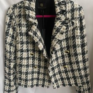 House of Harlow 1960 tweed jacket M medium NWT black white Gold